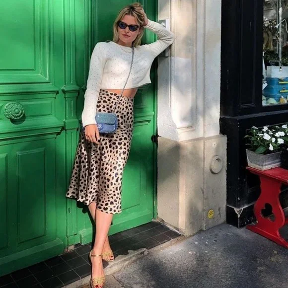 NWT Rachel Zoe Leopard Midi Skirt